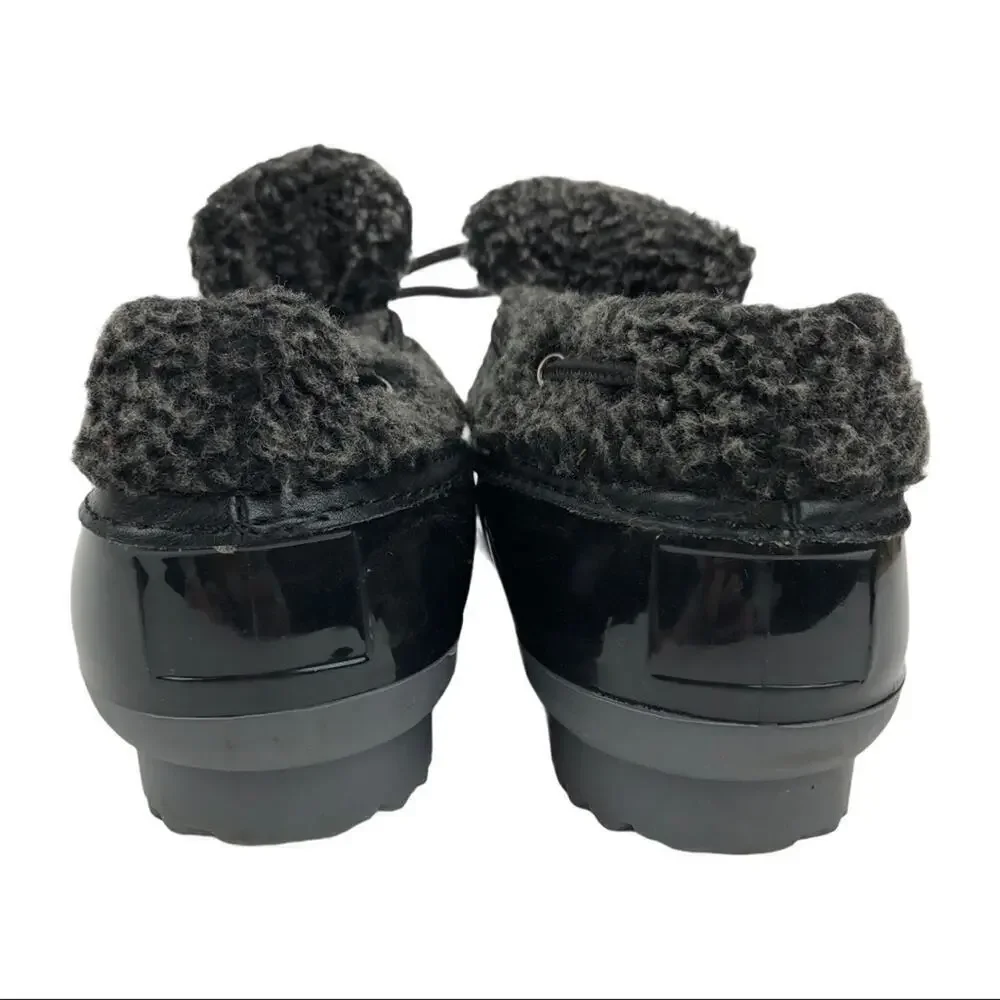 Dakota Shearling Patent Leather Black Duck Slip On Low Top Boots Shoes Size 6.5